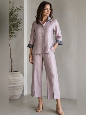 Krakerz Linen & Viscose Blend Lilac Two-Piece Set size medium